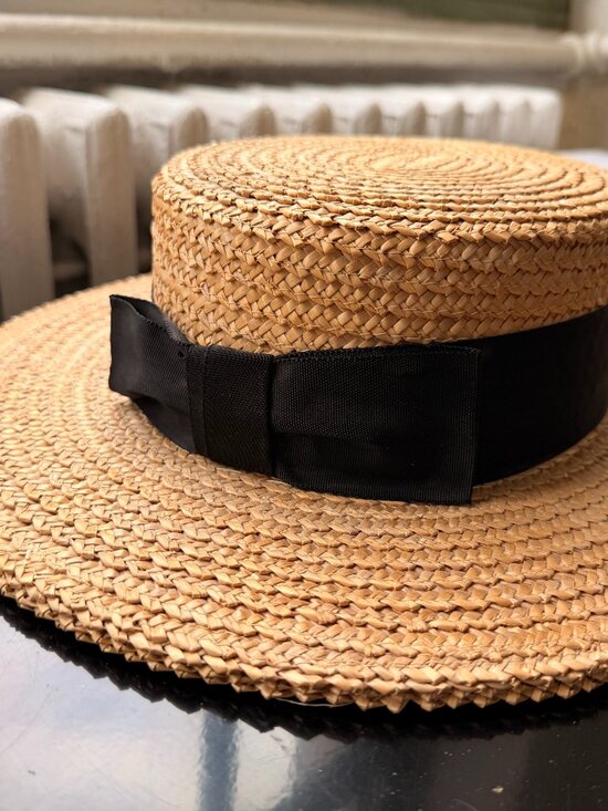 Yves Saint Laurent Accessories - Vintage Yves St. Laurent Straw Boat Hat with Ribbon